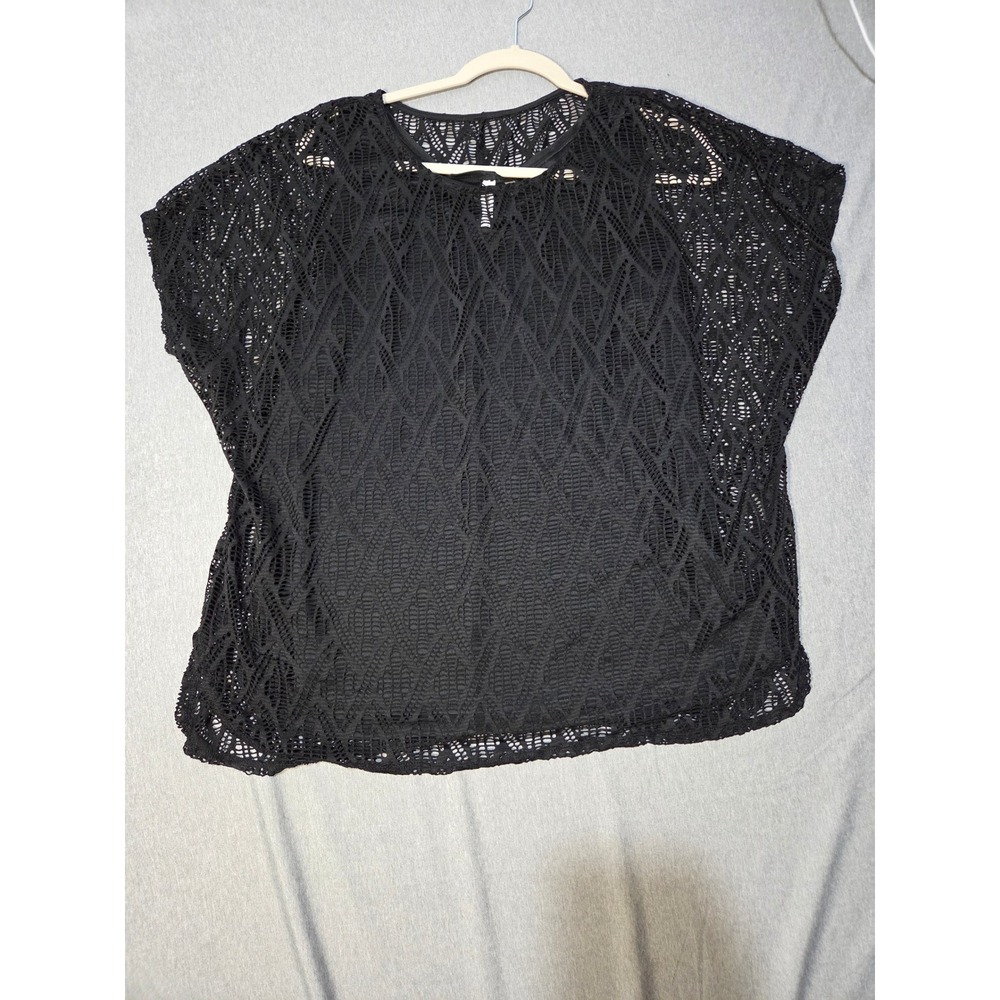 NY Collection Woman Black Crochet Lace Overlay Blouse Top Plus Size 1X ZLAU0641